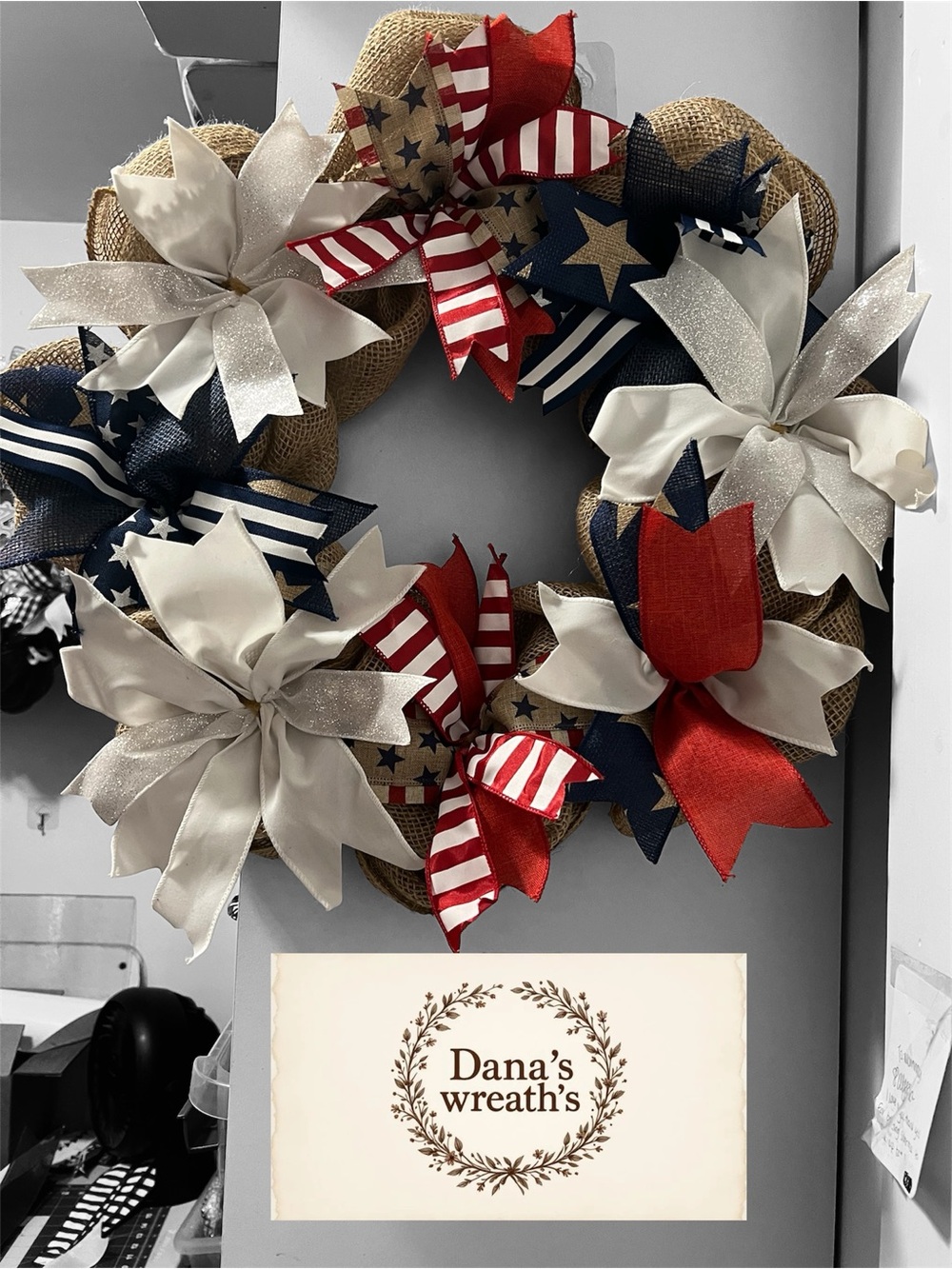 Patriotic Burlap Holiday Wreath with Red, White & Blue Accents